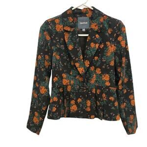 ModCloth Womens Cropped Blazer Size XXS Black Orange Floral Fall Twee Preppy